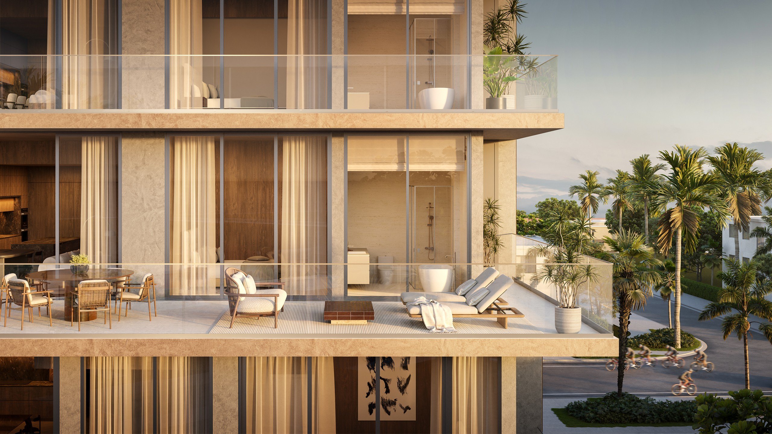 Rendering of wrap-around terrace at OPUS in Coconut Grove, Florida